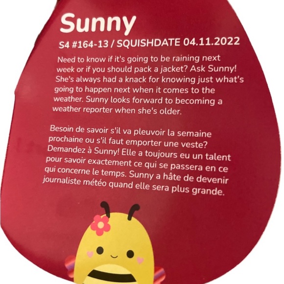NWT Sunny Squishmallow SquishDate: 4.11.2022 Bumblebee 5.5” x 6” - Picture 4 of 6